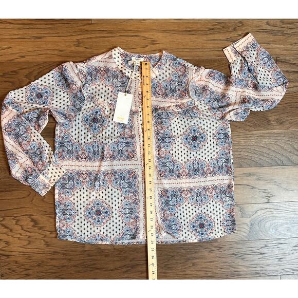 Dylan Long Sleeve‎ Ruffle Trim Button Down Blouse Top Paisley Print - Picture 7 of 7
